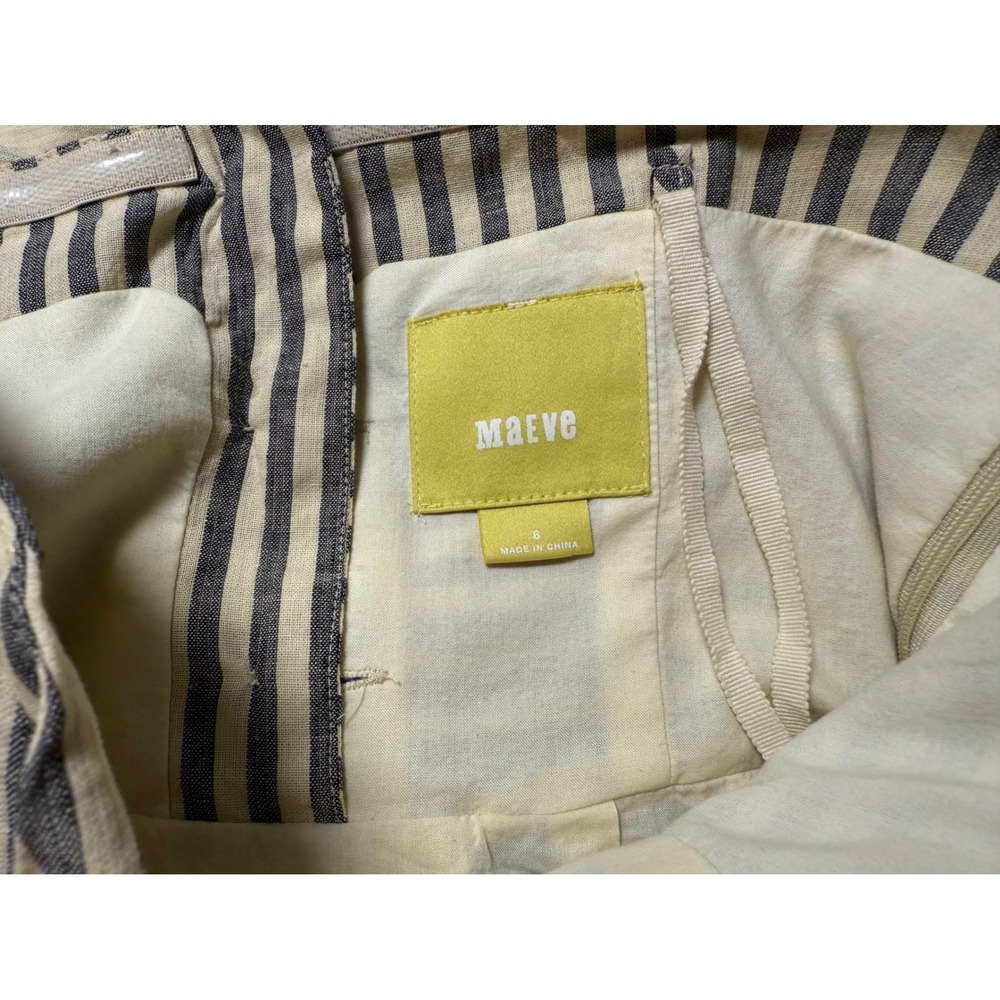Maeve Anthropologie Striped Strapless Linen Blend Mini Dress Green Trim Size 6 - Picture 6 of 9